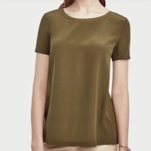 Ann Taylor Silk Back Slit Tee in olive green - S